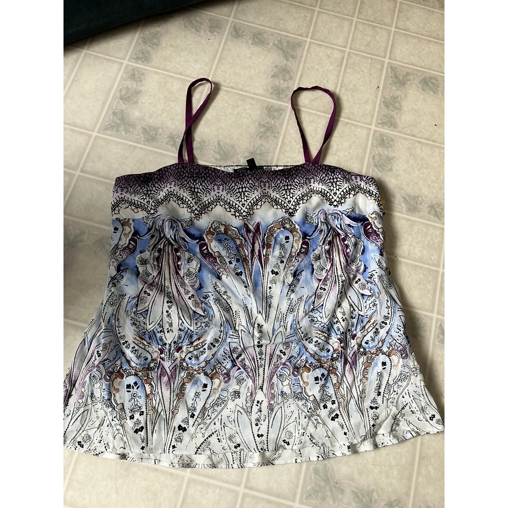 WHITE HOUSE BLACK MARKET Sz Small Printed Strappy Date Tank White w‎ Very Berry